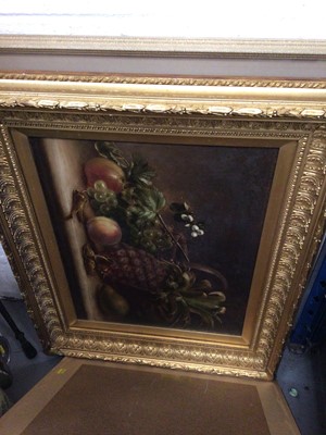 Lot 73 - Small collection of pictures, including a gilt framed still life oil painting