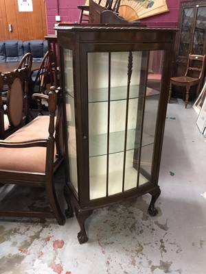 Lot 966 - 1950s mahogany bowfront Ed display cabinet on claw and ball feet