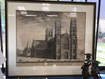 Lot 76 - Large pair of 19th century Hogarth framed prints of York and Lichfield cathedrals, the frames measuring 75cm x 64cm