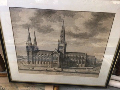 Lot 76 - Large pair of 19th century Hogarth framed prints of York and Lichfield cathedrals, the frames measuring 75cm x 64cm