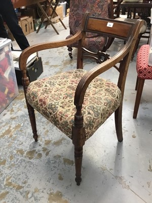 Lot 996 - Regency mahogany elbow chair with tapestry seat on turned legs