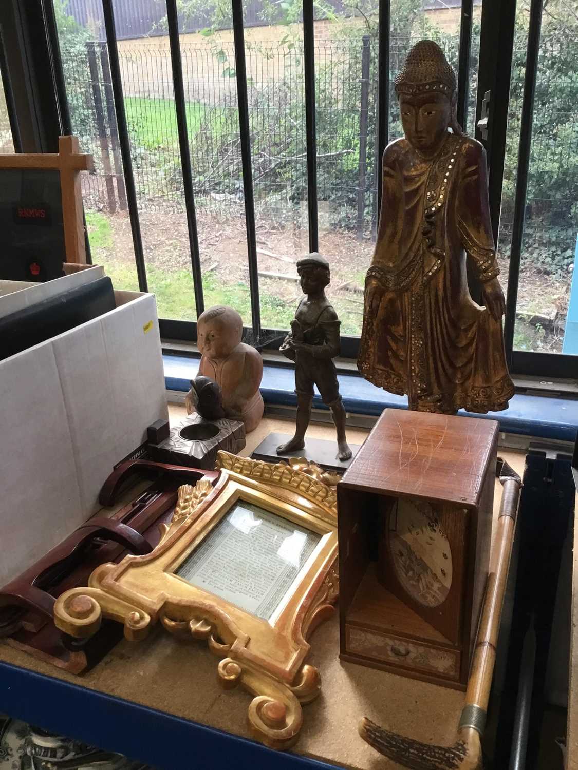 Lot 202 - Florentine giltwood frame, giltwood Buddha, and sundries