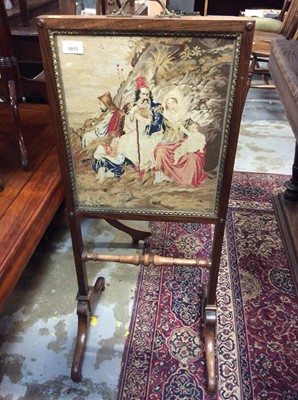 Lot 1013 - Regency rosewood framed fire screen with tapestry panel depicting Turkish figures on splayed legs