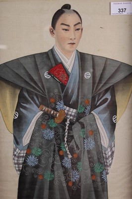 Lot 337 - Pair of Japanese paintings on silk of samurais
