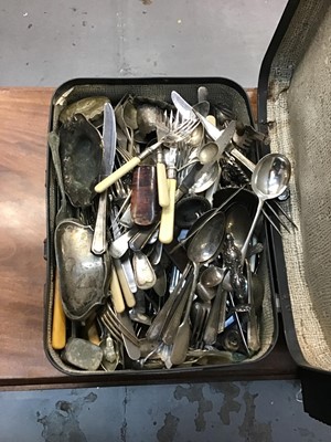 Lot 674 - Suitcase containing mostly silver plated flatware and other items