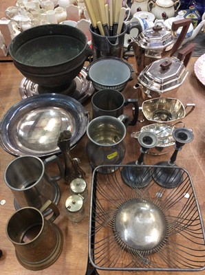 Lot 465 - Four piece silver plated tea/coffee set, other plated ware and pewter tankards