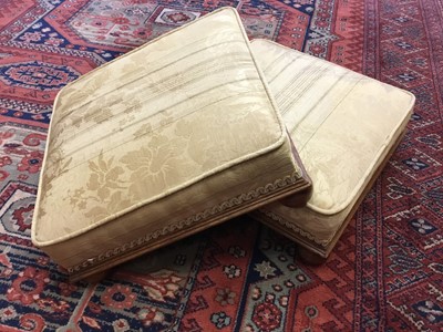 Lot 1003 - Pair of late 19th century footstools of square form with yellow silk upholstery