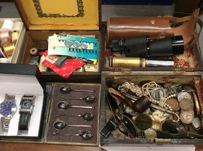 Lot 334 - Miscellaneous items including cutlery, antique monocular, coins and other items