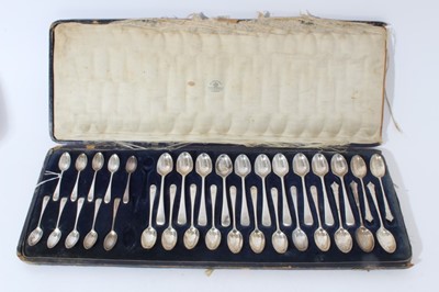 Lot 90 - Edwardian silver Old English pattern spoon collection to include egg, tea and coffee spoons with engraved monograms mostly (London 1903)