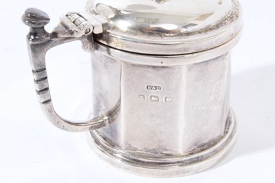 Lot 92 - George V silver sugar bowl of circular form with engraved inscription and flared rim, on a circular foot and (London 1922, together with three Victorian salts, two silver napkin ring