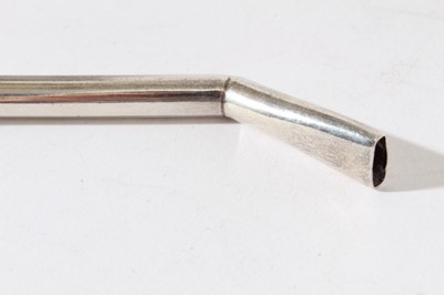 Lot 177 - Unusual Edwardian silver instrument with open funnel top, straight shaft engraved 'J.& B.H. 1909', with angled end piece, possibly a surgical instrument