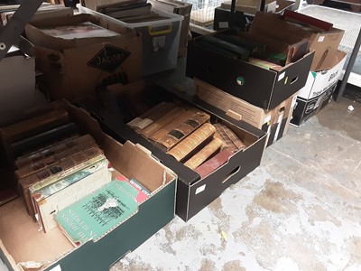 Lot 286 - Six boxes of various books including antique leather bound, novels and music related