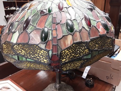 Lot 288 - Tiffany style table lamp with dragonfly decoration