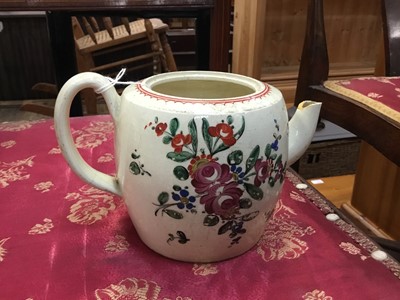 Lot 124 - Late 18th century creamware teapot, 'Margaret Leathhead, Hawick December 31. 1790'