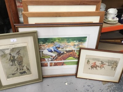 Lot 9 - John Cyril Harrison (1898-1985) three signed prints, racing print, two sporting cartoons and two prints of clowns (8)