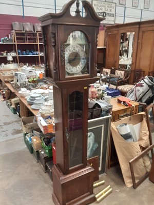 Lot 1012 - Reproduction longcase clock, with pendulum and three brass weights