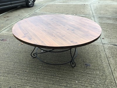 Lot 979 - Large circular table on wrought iron base