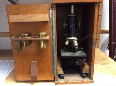 Lot 324 - Vintage microscope in wooden case