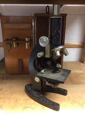 Lot 324 - Vintage microscope in wooden case