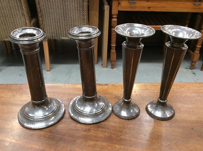 Lot 701 - Pair silver candlesticks and pair silver spill vases