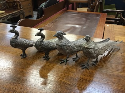 Lot 15 - Pair of silver plated Peacock table decorations, together with a pair of  pair of pheasant versions