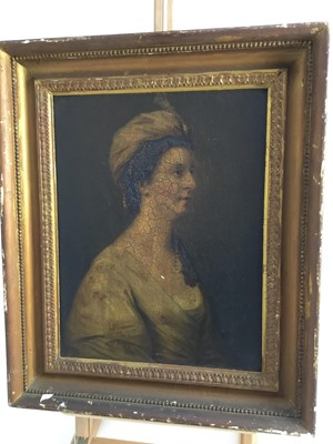 Lot 242 - Follower of Gainsborough, quarter length portrait of a lady in turban