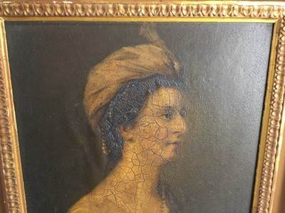 Lot 242 - Follower of Gainsborough, quarter length portrait of a lady in turban