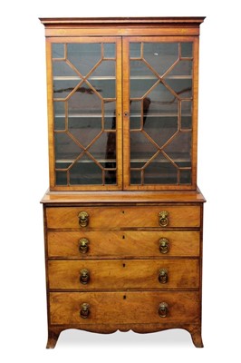 Lot 771 - Good George III mahogany and patera inlaid  bookcase cabinet, of small size