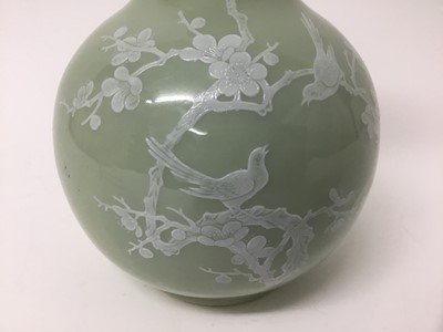 Lot 157 - 18th century style Chinese celedon glazed porcelain vase with character marks to base.