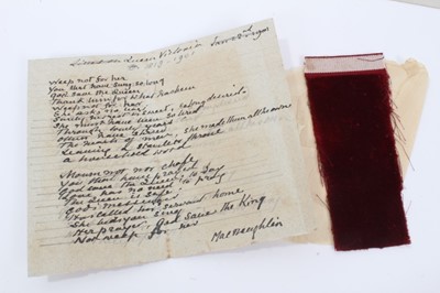 Lot 50 - The Funeralof H.M. Queen Victoria ,Piece of red velvet  from beneath the coffin of Queen Victoria and other Royal ephemera