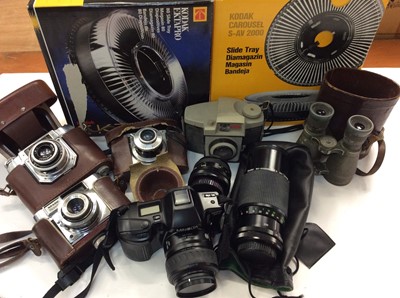 Lot 852 - Qty of cameras, lenses and a pair of binoculars