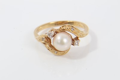 Lot 75 - 18ct gold cultured pearl ring and 18ct gold diamond single stone ring