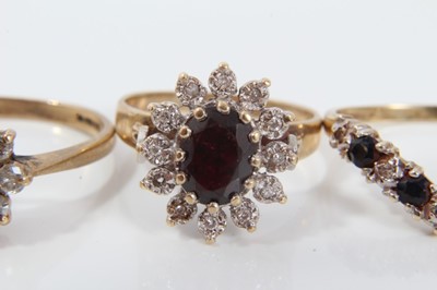 Lot 76 - Five 9ct gold diamond and gem set dress rings