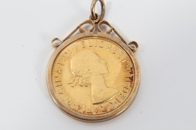 Lot 68 - Elizabeth II gold Sovereign, 1968, in 9ct gold pendant mount