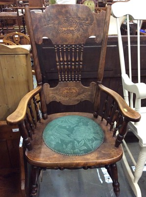 Lot 941 - Victorian carved oak side chair, together with American spindle chair