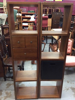 Lot 949 - Five hardwood cabinets including pair of open shelves, another with interchangeable drawer