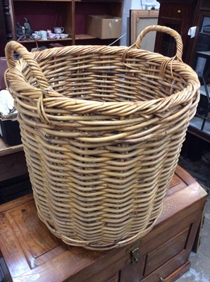 Lot 951 - Wicker log basket and two copper pots