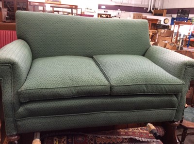 Lot 939 - Antique two seater sofa with green upholstery