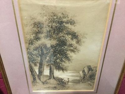 Lot 103 - 19th Century English school watercolour study of figures on a rural track, mounted in glazed frame