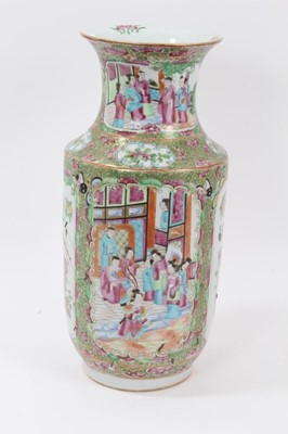 Lot 112 - Large 19th century Chinese Canton Famille Rose vase decorated with panels of birds, flowers and figures, 36cm in overall height