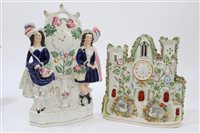 Lot 336 - Victorian Staffordshire castle with clock face,...