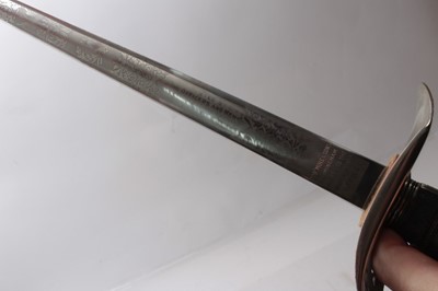 Lot 330 - George V 1897 pattern Sword with presentation inscription on blade, together with printed research
