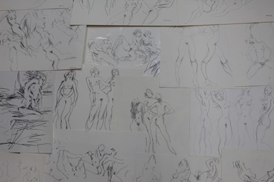 Lot 18 - Folder of nude females by Peter Collins (1923-2001) approx 50 together with original exhibition invitations to shows in Rottingdean, Sussex and Fulham road SW10 etc