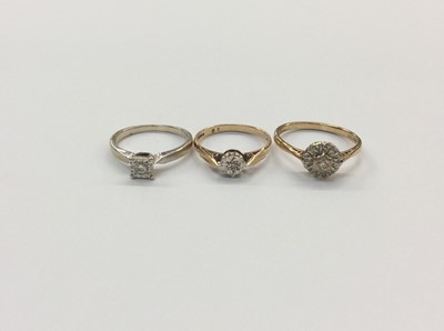 Lot 652 - Three 9ct gold diamond set rings