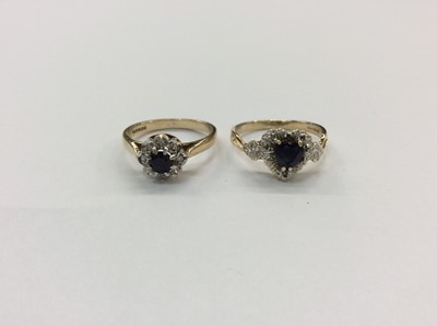 Lot 653 - Two 9ct gold sapphire and diamond cluster rings