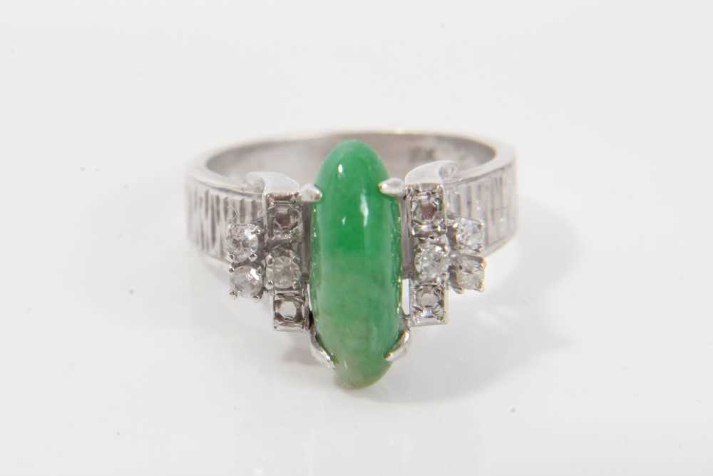 Lot 225 - 18ct white gold green jade and diamond ring