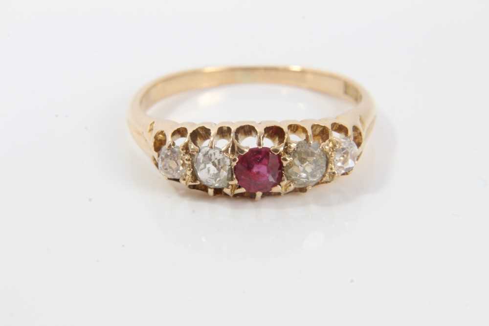 Lot 226 - 18ct gold diamond and ruby five stone ring