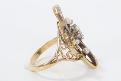 Lot 227 - Art Nouveau diamond ruby and seed pearl ring