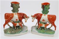 Lot 338 - Pair Victorian Staffordshire cow and calf...