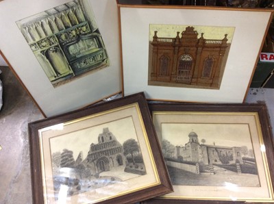 Lot 336 - Two John Hunter interior and exterior scenes- Suffolk, plus two charcoal studies Colchester